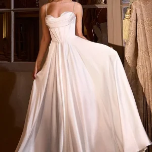 Satin Pleated Neckline A-Line Bridal Gown by Cinderella Divine 7481W
