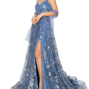 Sequin A-line Gown by Cinderella Couture USA AS8022J-dblue - Special Occasion/Curves