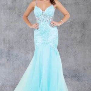 Embroidery Plunging Neckline Mermaid Party Dress by Cinderella Couture USA AS8276J
