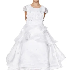 Cap Sleeve Satin Floral Organza Flower Girl Dress by Cinderella Couture USA AS2903