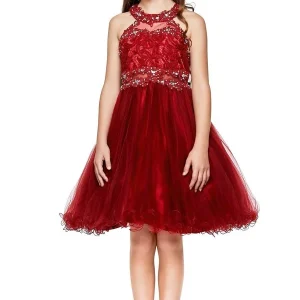 Halter Beaded Rhinestone Tulle Dress by Cinderella Couture USA 5040