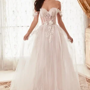 Off The Shoulder 3D Floral A-Line Bridal Gown by Ladivine WN308