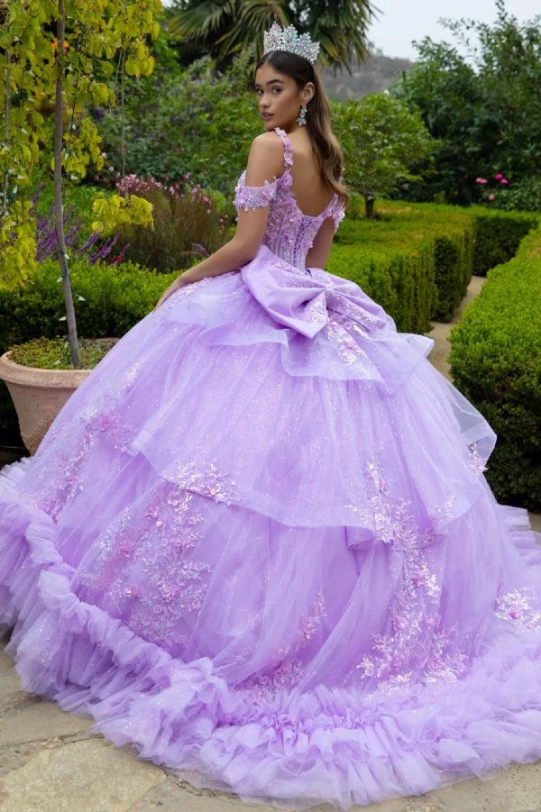 3D Flower Applique V-Neckline Quinceanera Dress by GLS by Gloria - GL3520 - Bild 3