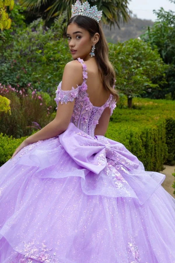 3D Flower Applique V-Neckline Quinceanera Dress by GLS by Gloria - GL3520 - Bild 5