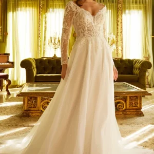 Embellished V-Neckline Long Sleeve Women Bridal Dress by GLS by Gloria - GL3530