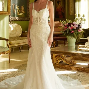 Embellished Spaghetti Strap V-Neck Women Bridal Dress by GLS by Gloria - GL3531