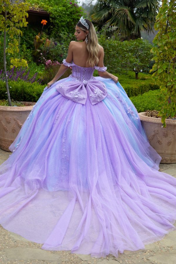 Glitter Off Shoulder with Back Bow Quinceanera Dress by GLS by Gloria - GL3576 - Bild 3