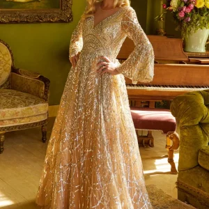 Embellished Illusion V-Neck Women Formal Dress by GLS by Gloria - GL3582 - Special Occasion/Curves