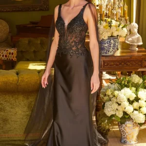 Embroidery V-Neckline Satin Women Formal Dress by GLS by Gloria - GL3615 - Special Occasion/Curves