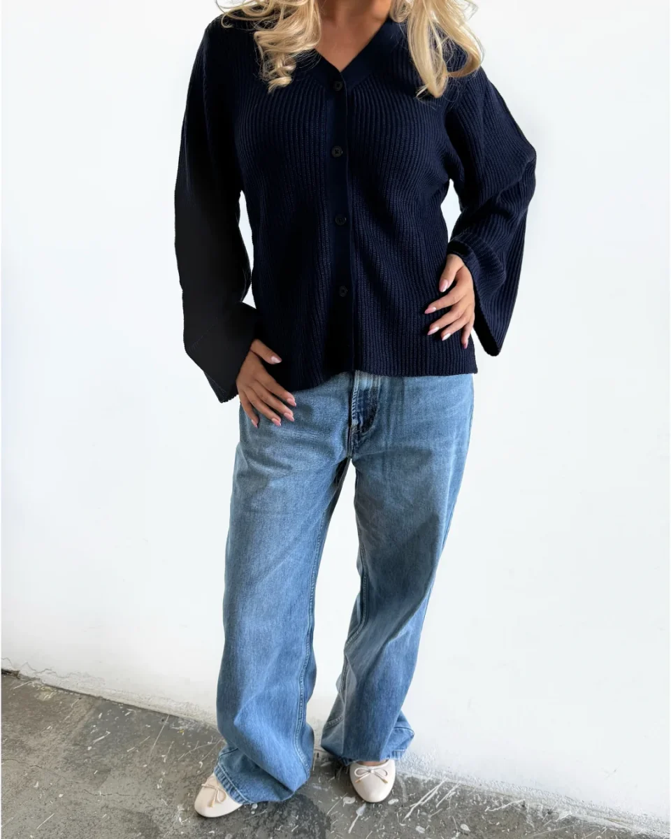 LUCY långärmad sticka cardigan, navy - Bild 4