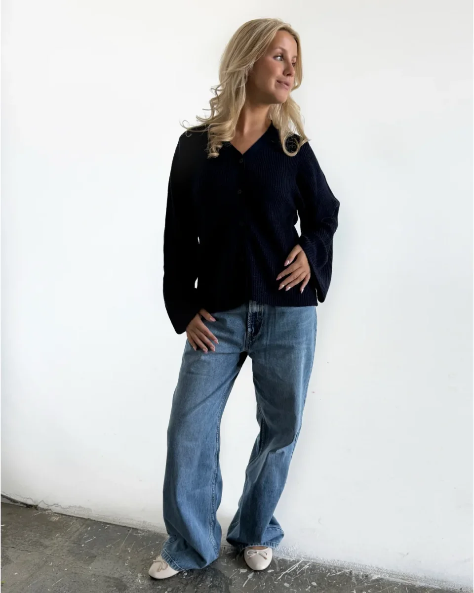 LUCY långärmad sticka cardigan, navy - Bild 3
