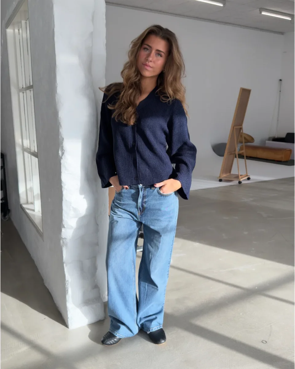 LUCY långärmad sticka cardigan, navy - Bild 2