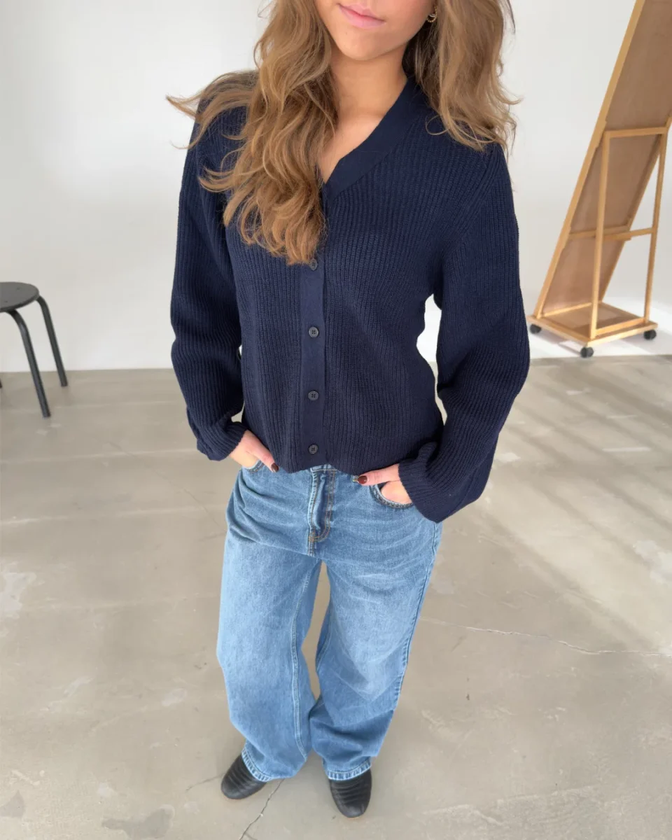 LUCY långärmad sticka cardigan, navy - Bild 6