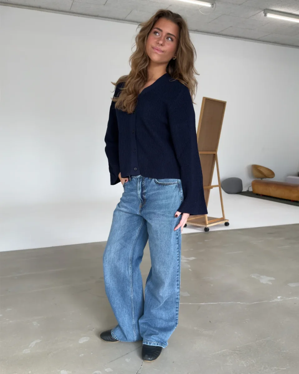 LUCY långärmad sticka cardigan, navy - Bild 7