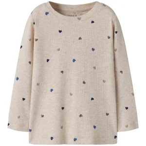 Topp Nutti Långärmad Ribbad Hjärtan Beige