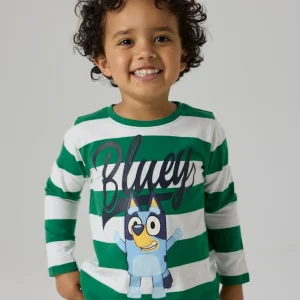 Långärmad Topp Bluey Justin Randig Grön/ Vit