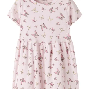 Klänning Kortärmad Vemma Fjärilar Ribbad Rosa
