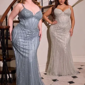 Sweetheart Neckline Fully Beaded Gown By Ladivine CC398C - Women Evening Formal Gown - Curves