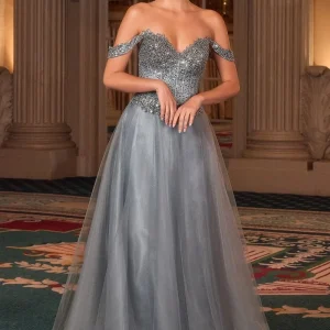 Sequin Off Shoulder A-Line Gown By Ladivine CC471 - Women Evening Formal Gown - Special Occasion