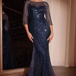 Sequin High Neckline Mermaid Gown By Ladivine CD0105 - Women Evening Formal Gown - Special Occasion