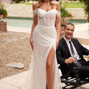 Off The Shoulder Sequin Bridal Gown by Ladivine CD0203W