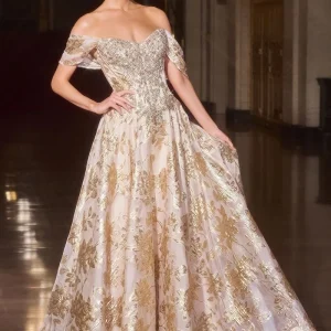 Off Shoulder A-Line Gown By Ladivine CD682 - Women Evening Formal Gown - Special Occasion