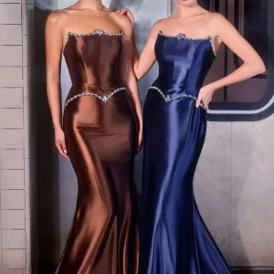 Satin Crystal-Trimmed Bodice Gown By Ladivine CD687 - Women Evening Formal Gown - Special Occasion