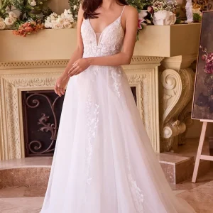 Layered Tulle V-Neckline A-Line Bridal Gown by Cinderella Divine CD792W - Special Occasion