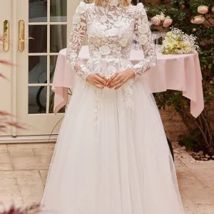 Long Sleeve A-Line Bridal Gown by Cinderella Divine CDS433W