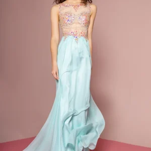 Embellished Sleeveless Crew-Neck A-Line Dress by Elizabeth K - GL2093
