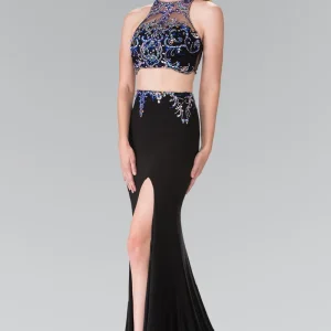 Beaded Two-Piece Halter Neck Dress by Elizabeth K - GL2277