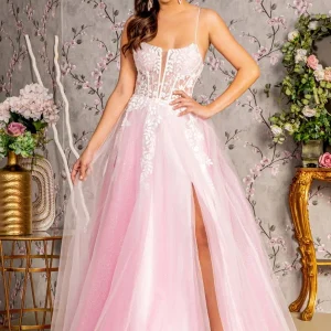Glitter Straight Across A-Line Women Formal Dress by GLS by Gloria - GL3249 - Special Occasion/Curves