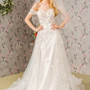 Applique Off-Shoulder A-Line Women Bridal Dress by GLS by Gloria - GL3423 - Special Occasion/Curves