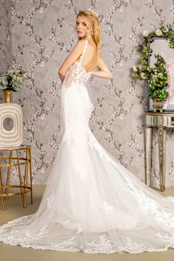 Embroidery Straight Across Neck Mermaid Women Bridal Dress by GLS by Gloria - GL3478 - Special Occasion/Curves - Bild 3