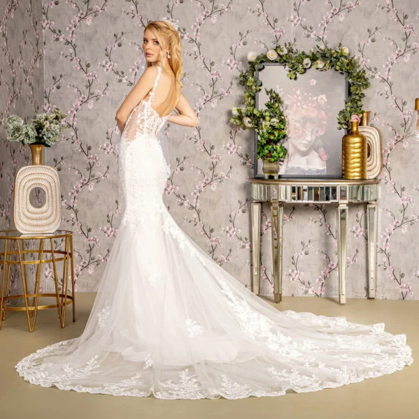 Embroidery Straight Across Neck Mermaid Women Bridal Dress by GLS by Gloria - GL3478 - Special Occasion/Curves - Bild 4