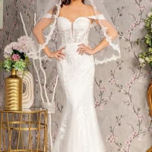 Embroidery Glitter Off Shoulder Women Bridal Dress by GLS by Gloria - GL3488 - Special Occasion/Curves