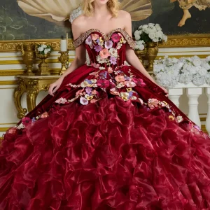 Embroidery Off Shoulder Velvet Quinceanera Dress by Elizabeth K - GL3638