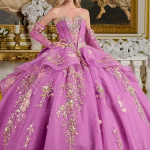 Glitter V-Neckline Tulle Quinceanera Dress by Elizabeth K - GL3647