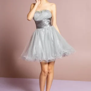 Elizabeth K - GS1052 - Sweetheart Beaded Tulle Cocktail Dress - Short