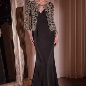 Crystal Floral V-Neckline Mermaid Gown By Ladivine J881 - Women Evening Formal Gown - Special Occasion/Curves