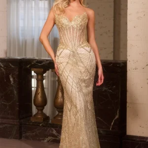 Sequin Strapless Sweetheart Neck Gown By Ladivine J888 - Women Evening Formal Gown - Special Occasion