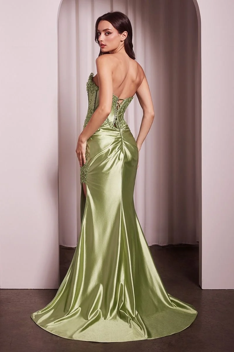Applique Satin Strapless Leg Slit Gown by Cinderella Divine KV1116 - Special Occasion/Curves - Bild 4