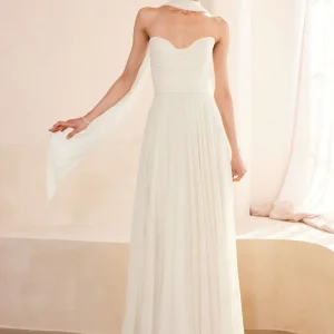 Strapless Chiffon Scoop Neck A-Line Bridal Gown by Amoris T703W
