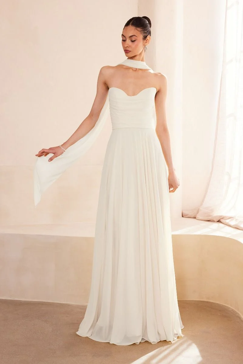 Strapless Chiffon Scoop Neck A-Line Bridal Gown by Amoris T703W - Bild 2
