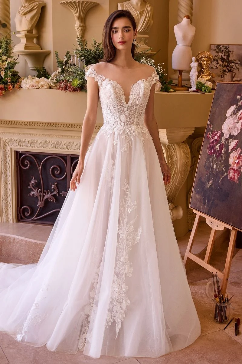 Illusion Neckline Layered Tulle Bridal Gown by Andrea & Leo Couture WL038 - Special Occasion - Bild 6