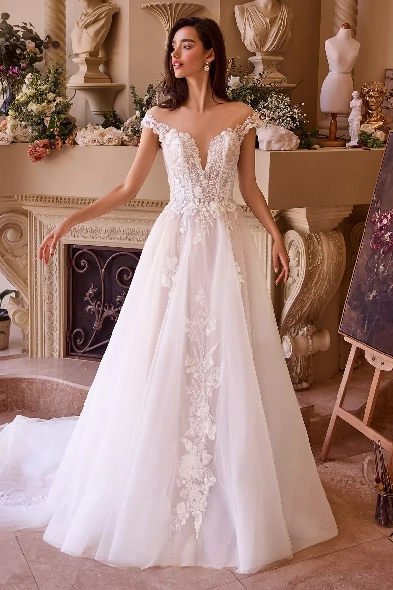 Illusion Neckline Layered Tulle Bridal Gown by Andrea & Leo Couture WL038 - Special Occasion